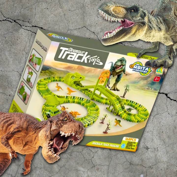 MEGA TOR WYŚCIGOWY DINO PARK DINOZAURÓW 169 EL DINOZAURY SAMOCHODZIK TOR