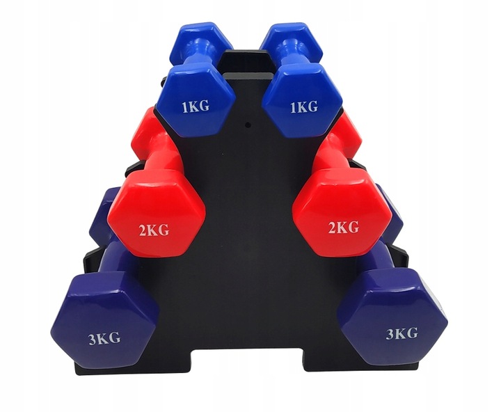 ZESTAW HANTLI DO ĆWICZEŃ HANTLE HANTELKI CIĘŻARKI FITNESS 6szt 12kg STOJAK