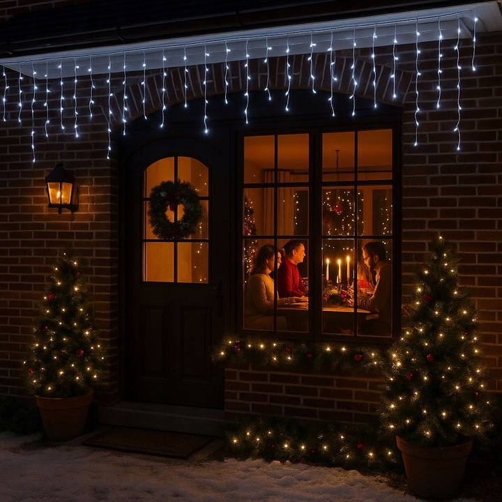 SOPLE 300 LED BIAŁE ZIMNE ZEWNĘTRZNE CHOINKOWE Świąteczne sople dekoracja