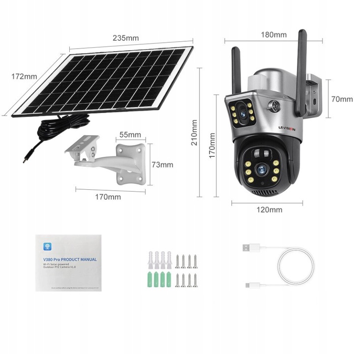 ZEWNĘTRZNA KAMERA SOLARNA 4K DWA OBIEKTYWY 4G KARTA SIM 8MP APLIKACJA