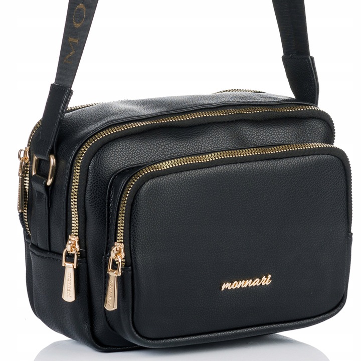 MONNARI Torebka na ramię LISTONOSZKA Pojemna DWUKOMOROWA PASEK LOGO PREMIUM