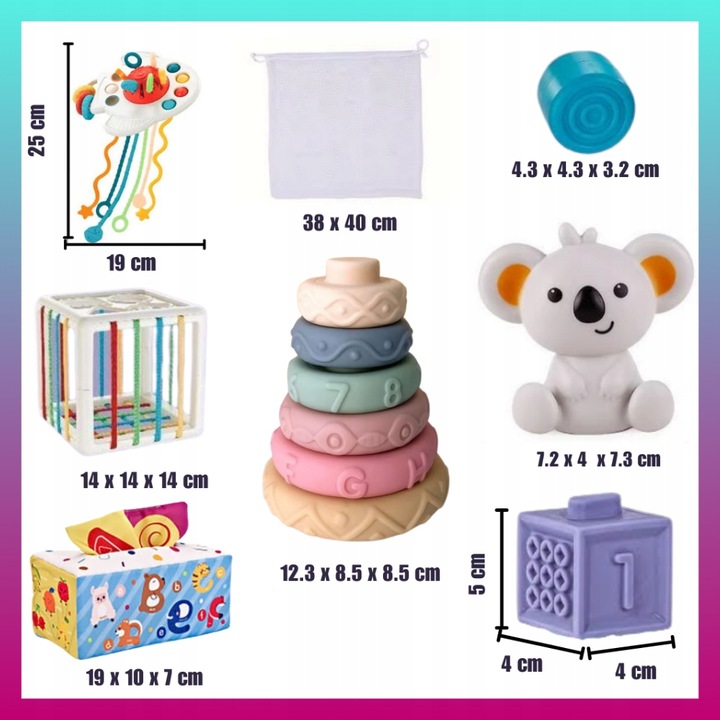 Zestaw Zabawek Sensorycznych Montessori 6w1 dla dziecka 6-12 msc 34 element