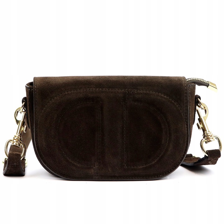 Czekoladowa zamszowa torebka damska Listonoszka Vera Pelle brązowa zamsz