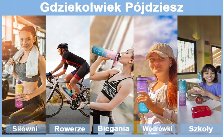 Butelka Bidon na Wodę Miarka Motywacyjna 1L TRITAN 1000ml + sitko na owoce