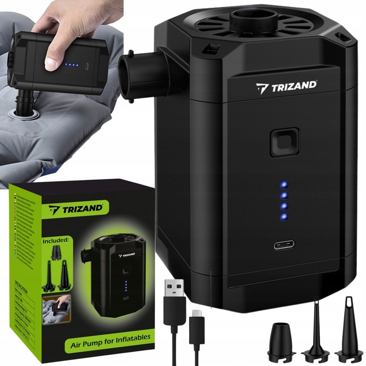 Akumulatorowa Pompka do Materaca Piłki Basenu Elektryczna USB + Końcówki