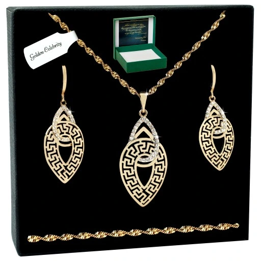 ZŁOTY NASZYJNIK ŁAŃCUSZEK KOLCZYKI WISZĄCE DŁUGIE KOMPLET STAL CHIRURGICZNA