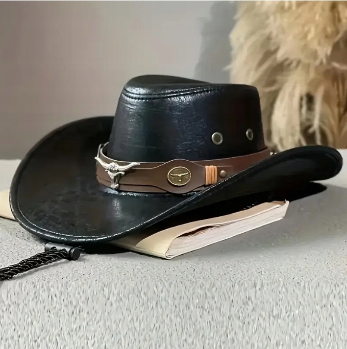 Klasyczny Kowbojski Kapelusz z Klamrą w Kształcie Głowy Byka Nakrycie Głowy