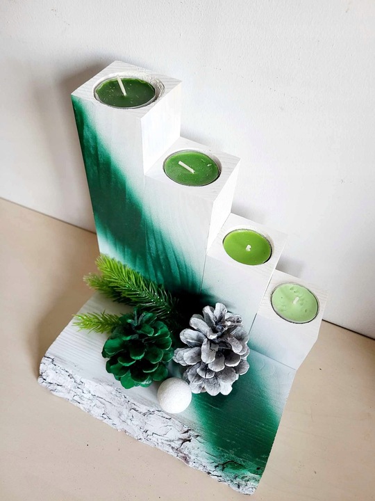 STROIK Świąteczny ŚWIECZNIK ADWENTOWY Z DREWNA Ozdoba BOŻE NARODZENIE DUŻY