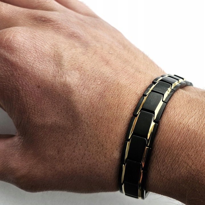 Bransoletka magnetyczna męska zdrowotna CZARNO-ZŁOTA 21cm Prezent Versatile