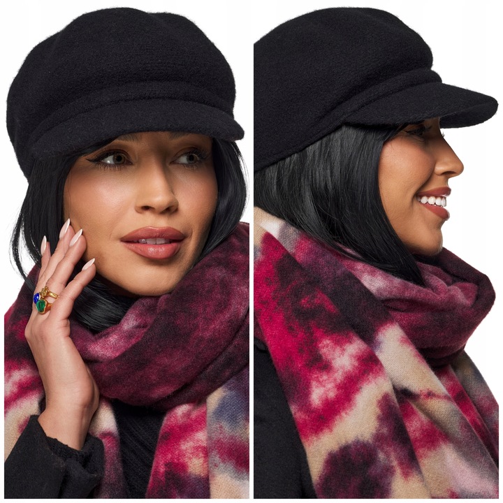 KASZKIET DAMSKI BERET CZAPKA moher moherowa ciepła wełniana na zimę czarna