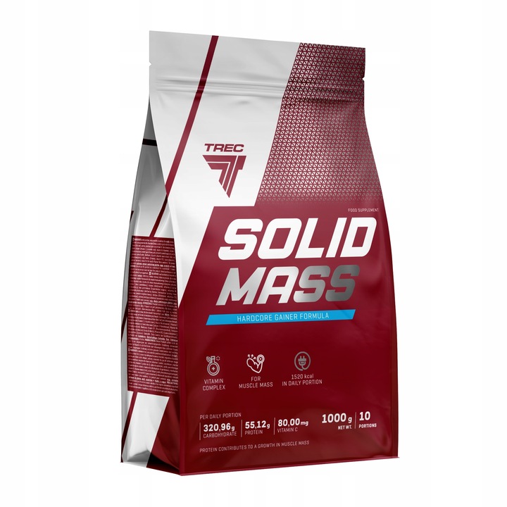 BIAŁKO GAINER TREC SOLID MASS 1000 g ODŻYWKA MASA PROTEINY WĘGLOWODANY 1 kg