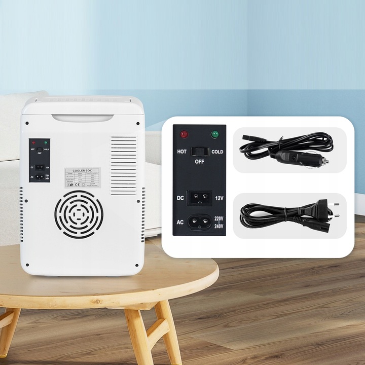 MINI PRZENOŚNA LODÓWKA 10 LITRÓW 12V 230V LUSTRZANA