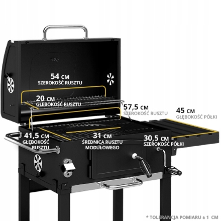GRILL WĘGLOWY OGRODOWY Koler Ember ch1 RUSZT Z POKRYWĄ POPIELNIK +TERMOMETR