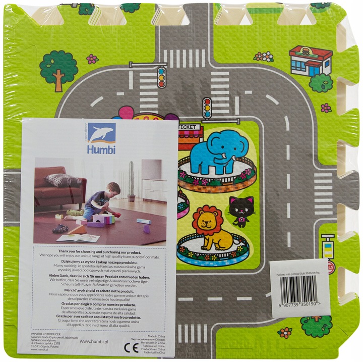 MATA PIANKOWA EDUKACYJNA PUZZLE GRUBE 1 CM MIASTO ULICE DROGI DLA DZIECI