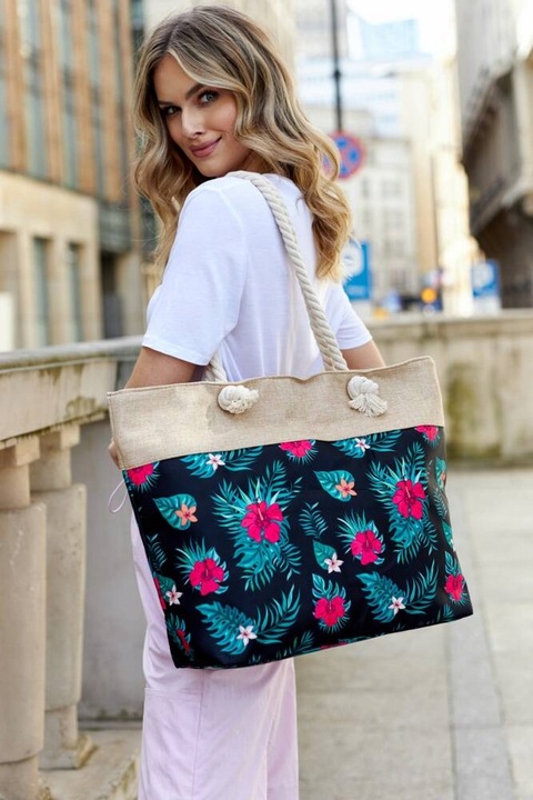 Torba Plażowa Duża Zapinana Na Zamek Torebka Shopper Na Piknik z Podszewką