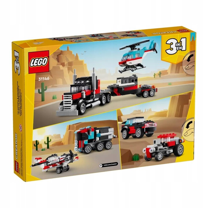 LEGO CREATOR 7+ 3w1 AUTO CIĘŻARÓWKA Z PLATFORMĄ I HELIKOPTER 31146