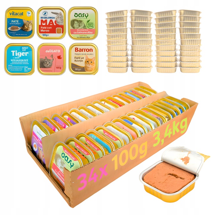 Karma Mokra dla kota Mix Smaków 34x 100g Zestaw Różnych Producentów 3,4 kg