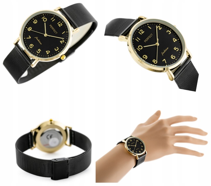 ZEGAREK DAMSKI PERFECT TINA +BOX +GRAWER cyfry bransoletka mesh złoty