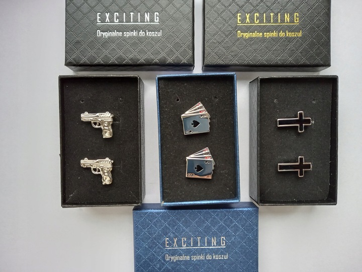 Srebrne spinki do mankietów koszul EXC Karty do Gry Cztery Asy