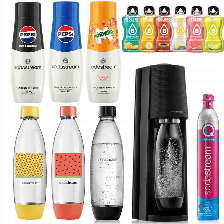 SODASTREAM TERRA SATURATOR NABÓJ 3 BUTELKI 1L FUSE i SE + 3x Syrop