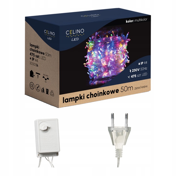 LAMPKI CHOINKOWE ZEWNĘTRZNE / WEWNĘTRZNE 375LED 50m multikolor
