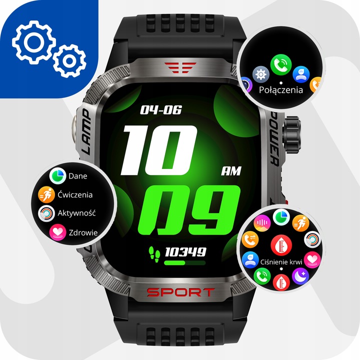 SMARTWATCH MĘSKI MILITARNY ZEGAREK POLSKIE MENU ROZMOWY 600 MAH SMART WATCH