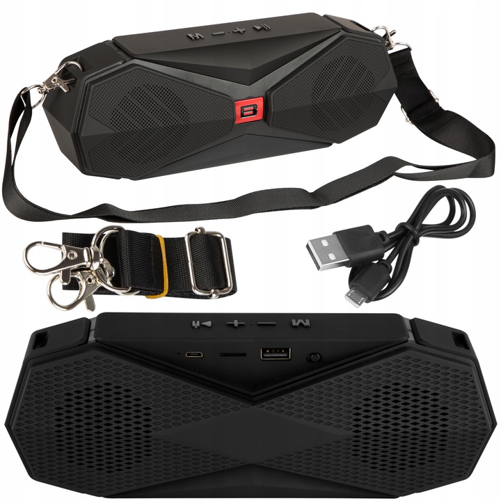 MOCNY GŁOŚNIK BLUETOOTH BOOMBOX BEZPRZEWODOWY RADIO PRZENOŚNY USB SD PASEK