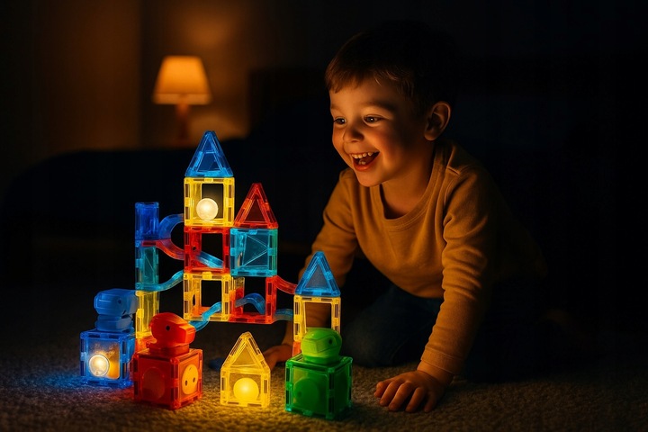 KLOCKI MAGNETYCZNE 178el TOR KULKOWY KULODROM ŚWIECĄCY 129A-1 + GRATIS