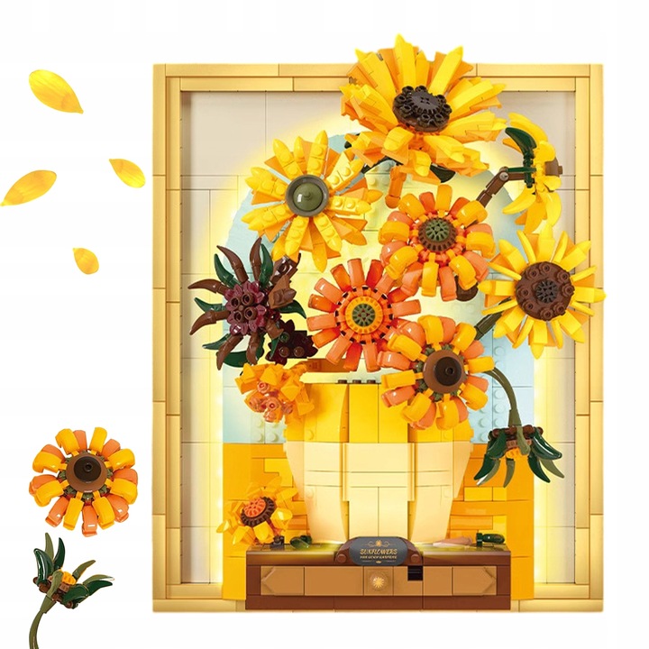 KLOCKI CREATIVE OBRAZ SŁONECZNIKI VAN GOGH PUZLE 3D ZESTAW 1166EL. Z LED
