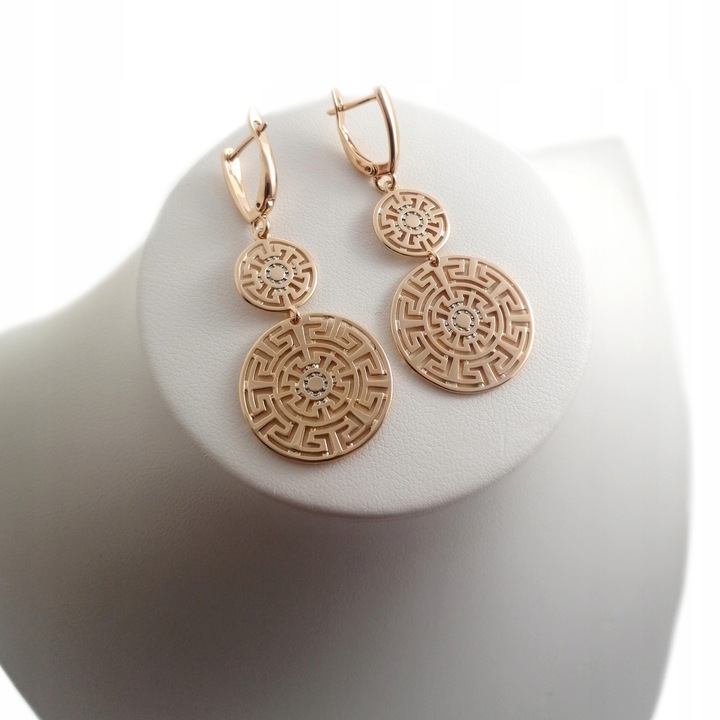 POZŁACANE KOLCZYKI ZE STALI CHIRURGICZNEJ WZÓR GRECKI WISZĄCE, ZJAWISKOWE