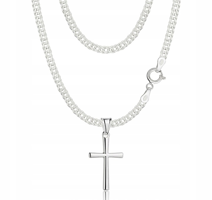 Łańcuszek Srebrny Rombo Pełny Diamentowany z Krzyżykiem 925 Grawer Gratis