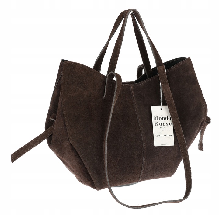 Włoska torebka damska VERA PELLE skórzana zamszowa shopper MB09 Czekoladowa