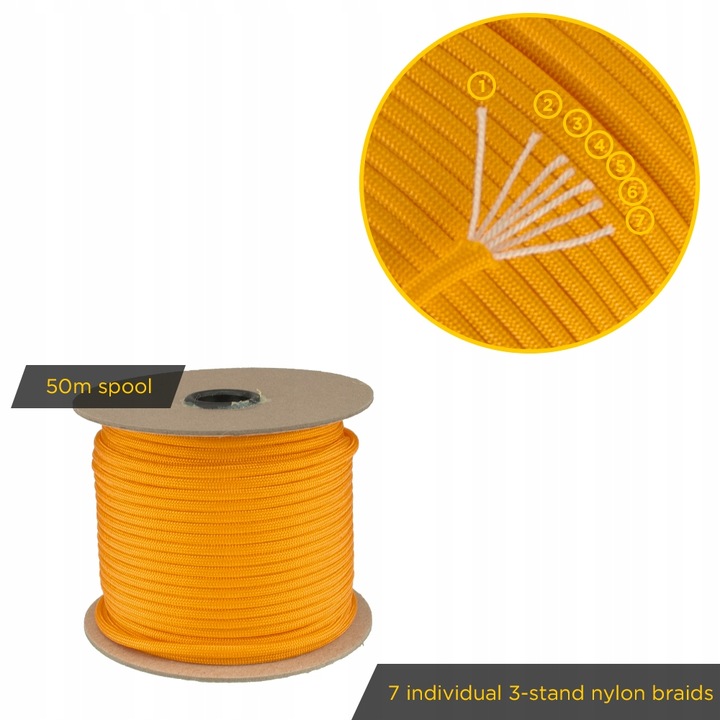 Linka EDCX 4mm Paracord 550 - (Orange Yellow, 50m)