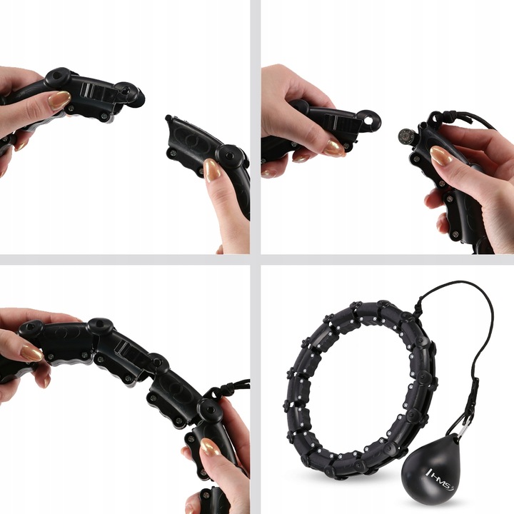 HULA HOP PLUS SIZE BLACK Z WYPUSTKAMI I OBCIĄŻNIKIEM HMS HHW11 DUŻE KOŁO