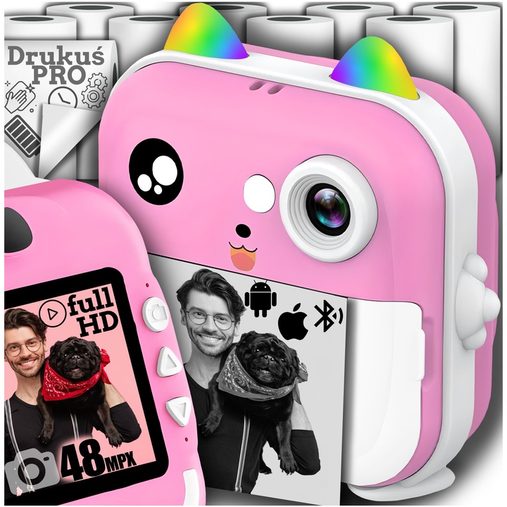 DRUKUŚ PRO MINI DRUKARKA TERMICZNA APARAT NATYCHMIASTOWY + 10 ROLEK GRATIS