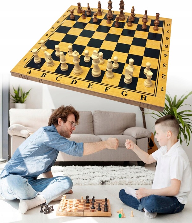 GRA W SZACHY WARCABY TRYKTRAK DUŻE DREWNIANE 3w1 PREZENT POD CHOINKĘ ŚWIĘTA