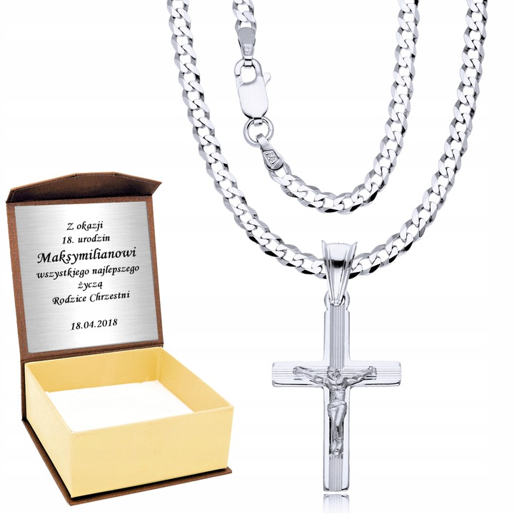 Srebrny Łańcuszek 925 Krzyżyk Męski Dzień Ojca Taty Grawer