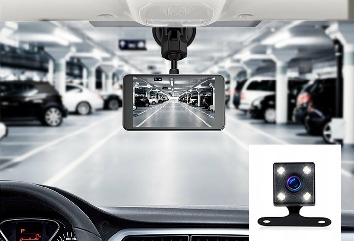 Wideorejestrator jazdy Przód Tył Kamera samochodowa Full HD + Karta pamięci