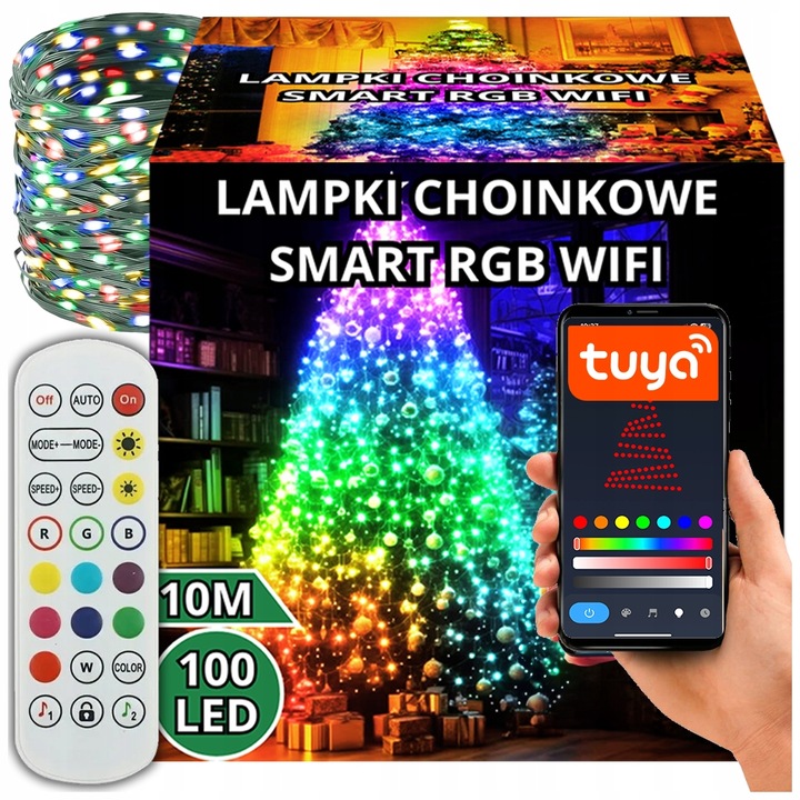 LAMPKI CHOINKOWE 100 LED WIFI SMART TUYA 10M MULTI KOLOR PILOT APLIKACJA