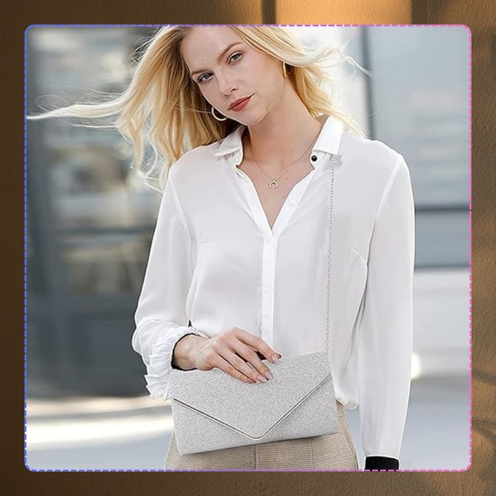 Srebrna Torebka Wieczorowa Kopertówka Wizytowa Błyszcząca Ślub Wesele bal