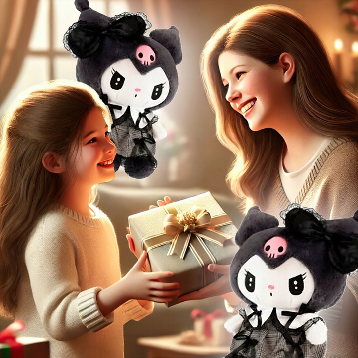 HELLO KITTY KUROMI MASKOTKA PLUSZAK ZABAWKA CZARNA SUKIENKA KOTEK 35CM