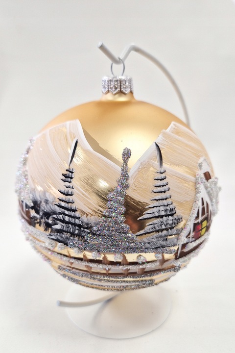 Ręcznie Malowana Bombka na Stojaku z Pejzażem Zimowym Mała 80