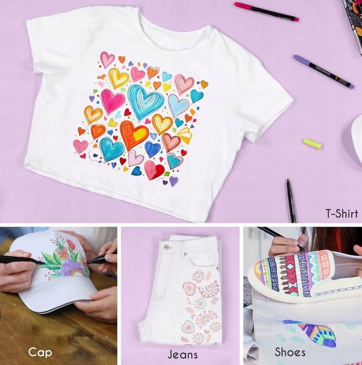 ZENACOLOR 32x Markery do tekstyliów Pisaki do Ubrań Tkanin Trwałe Flamastry