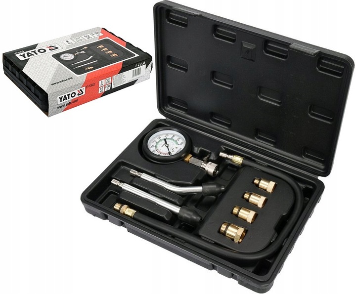 YATO MIERNIK CIŚNIENIA TESTER SPRĘŻANIA BENZYNA + ADAPTERY ZESTAW 8EL.