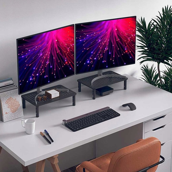 PODSTAWKA POD MONITOR LAPTOP REGULOWANA Z SZUFLADĄ METALOWA GAMINGOWA