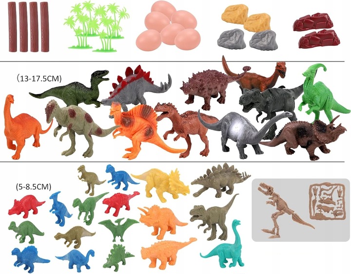 DUŻY ZESTAW FIGUREK Z DINOZAURAMI DLA DZIECI 52 ELEMENTY W KUFERKU DŻUNGLA