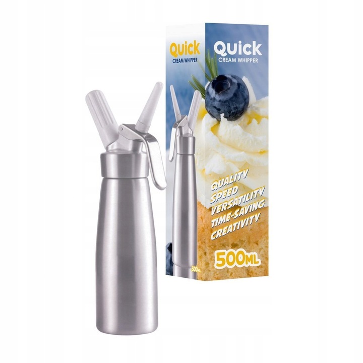 Syfon QUICK CREAM WHIPPER do Bitej Śmietany Saturator Srebrny 0,5L ART