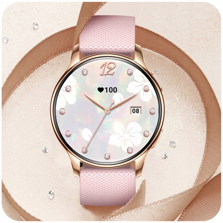 SMARTWATCH ZEGAREK DAMSKI POLSKIE MENU WIELOFUNKCYJNY 300mAh AMOLED 2 PASKI