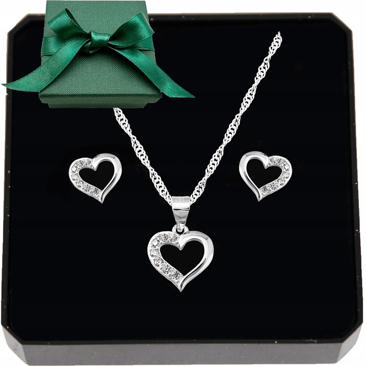 Srebrny komplet damski 925 serca i cyrkonie wyjątkowy prezent dla kobiety
