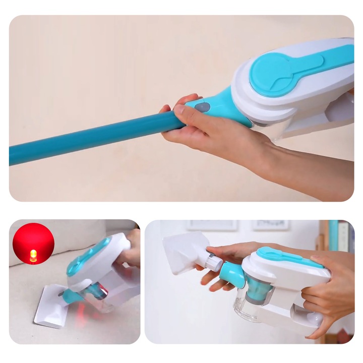 Odkurzacz dla dzieci 10w1 SSANIE DŹWIĘK ŚWIATŁO LED 3 KOŃCÓWKI POJEMNIK MOC